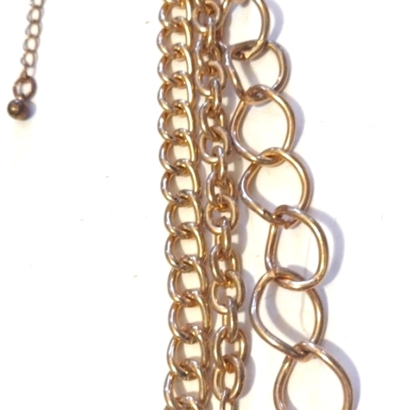 VINTAGE 3-STRAND GOLD-TONE DARK PINK SPECKLED STONE COLLAR 17-20" NECKLACE - Picture 5 of 8